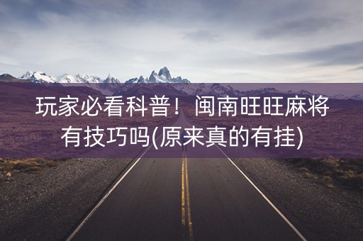 玩家必看科普！闽南旺旺麻将有技巧吗(原来真的有挂)