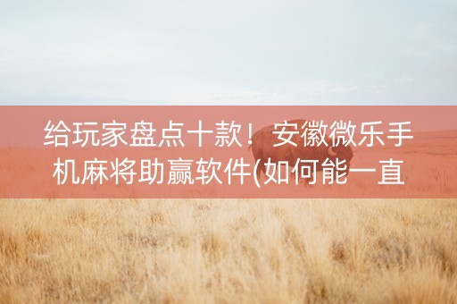 给玩家盘点十款！安徽微乐手机麻将助赢软件(如何能一直赢)