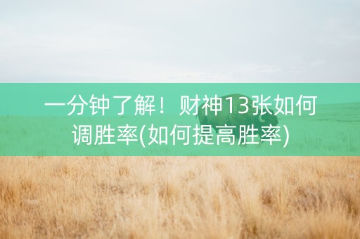 一分钟了解！财神13张如何调胜率(如何提高胜率)