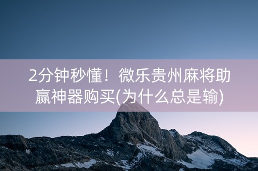 2分钟秒懂！微乐贵州麻将助赢神器购买(为什么总是输)