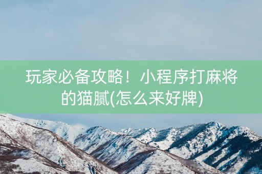 玩家必备攻略！小程序打麻将的猫腻(怎么来好牌)
