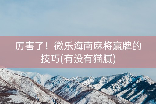 厉害了！微乐海南麻将赢牌的技巧(有没有猫腻)