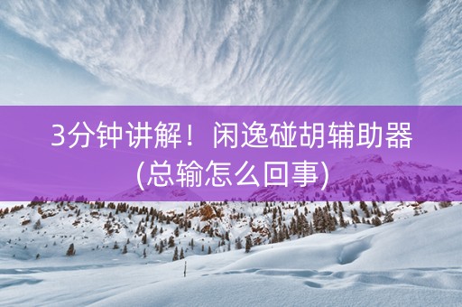 3分钟讲解！闲逸碰胡辅助器(总输怎么回事)