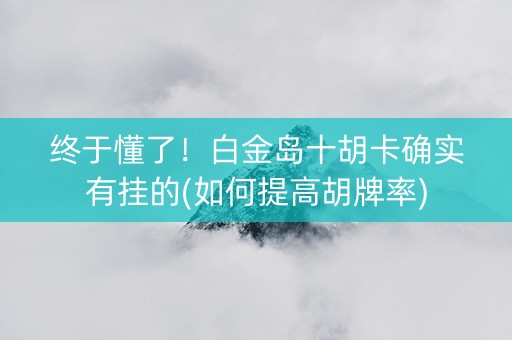 终于懂了！白金岛十胡卡确实有挂的(如何提高胡牌率)