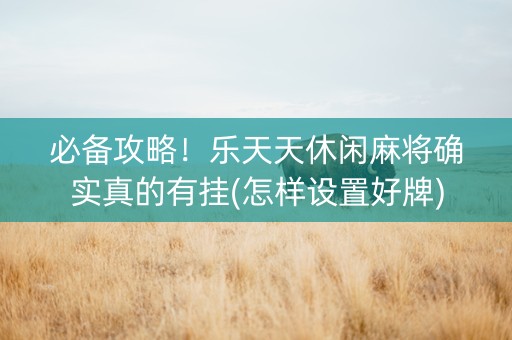 必备攻略！乐天天休闲麻将确实真的有挂(怎样设置好牌)