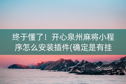 终于懂了！开心泉州麻将小程序怎么安装插件(确定是有挂)