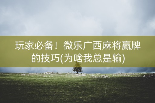 玩家必备！微乐广西麻将赢牌的技巧(为啥我总是输)