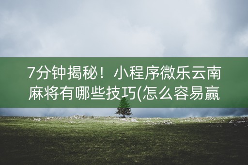 7分钟揭秘！小程序微乐云南麻将有哪些技巧(怎么容易赢)