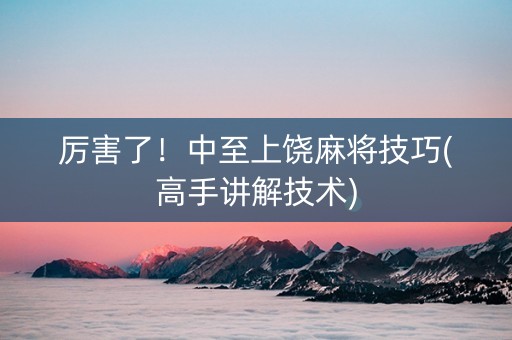 厉害了！中至上饶麻将技巧(高手讲解技术)