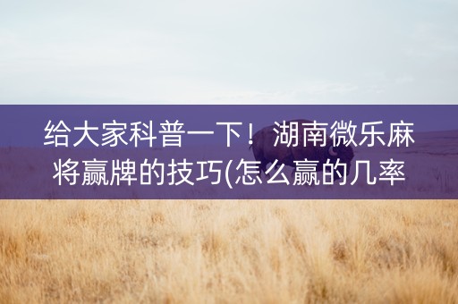 给大家科普一下！湖南微乐麻将赢牌的技巧(怎么赢的几率大)