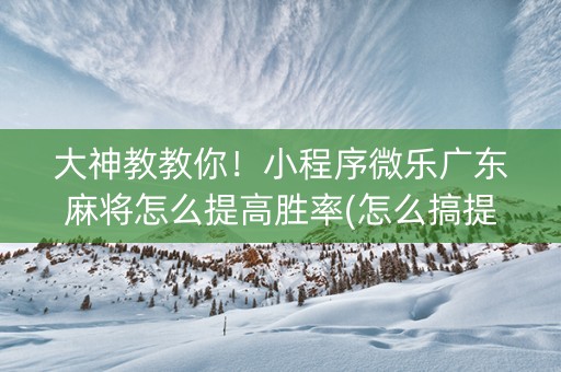 大神教教你！小程序微乐广东麻将怎么提高胜率(怎么搞提高胜率)