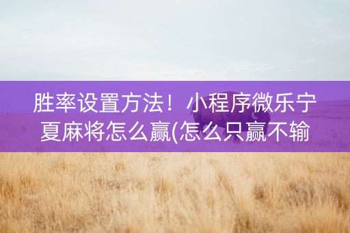 胜率设置方法！小程序微乐宁夏麻将怎么赢(怎么只赢不输)