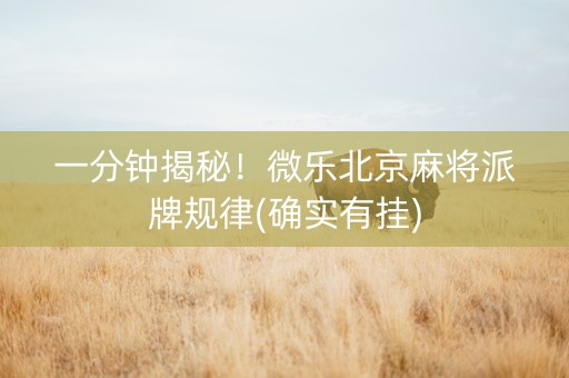 一分钟揭秘！微乐北京麻将派牌规律(确实有挂)