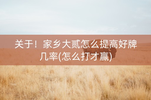 关于！家乡大贰怎么提高好牌几率(怎么打才赢)