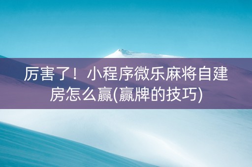 厉害了！小程序微乐麻将自建房怎么赢(赢牌的技巧)