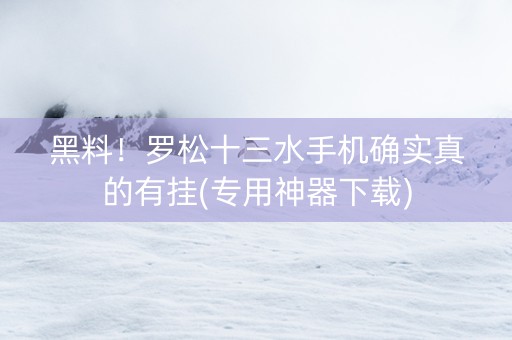 黑料！罗松十三水手机确实真的有挂(专用神器下载)