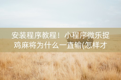 安装程序教程！小程序微乐捉鸡麻将为什么一直输(怎样才能赢)