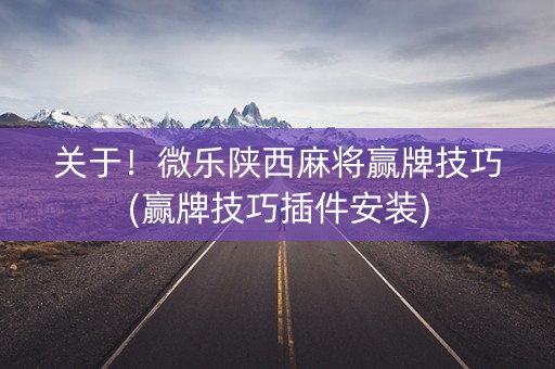 关于！微乐陕西麻将赢牌技巧(赢牌技巧插件安装)
