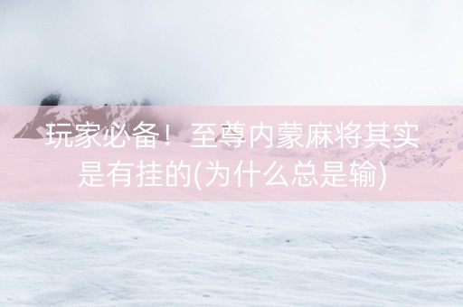 玩家必备！至尊内蒙麻将其实是有挂的(为什么总是输)
