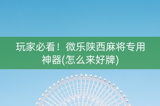 玩家必看！微乐陕西麻将专用神器(怎么来好牌)