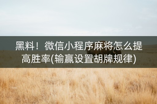黑料！微信小程序麻将怎么提高胜率(输赢设置胡牌规律)