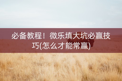 必备教程！微乐填大坑必赢技巧(怎么才能常赢)