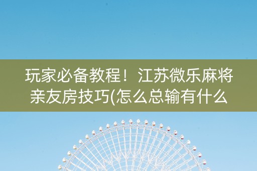玩家必备教程！江苏微乐麻将亲友房技巧(怎么总输有什么猫腻)