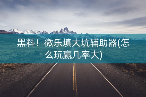 黑料！微乐填大坑辅助器(怎么玩赢几率大)