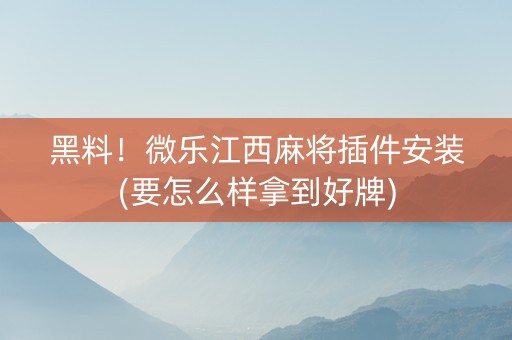 黑料！微乐江西麻将插件安装(要怎么样拿到好牌)