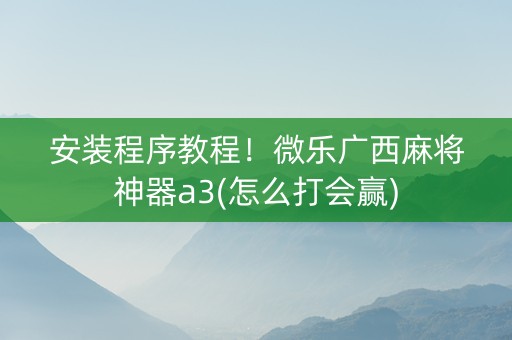 安装程序教程！微乐广西麻将神器a3(怎么打会赢)