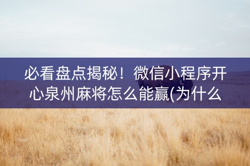 必看盘点揭秘！微信小程序开心泉州麻将怎么能赢(为什么总是输)