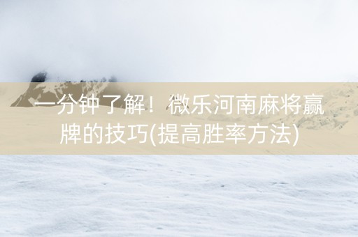 一分钟了解！微乐河南麻将赢牌的技巧(提高胜率方法)