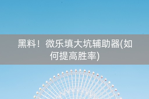 黑料！微乐填大坑辅助器(如何提高胜率)