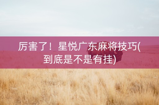 厉害了！星悦广东麻将技巧(到底是不是有挂)