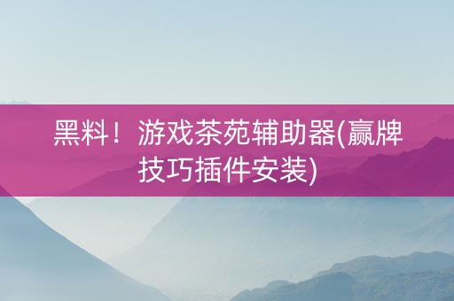 黑料！游戏茶苑辅助器(赢牌技巧插件安装)