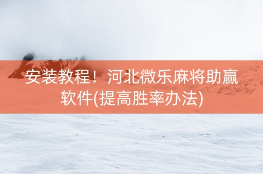 安装教程！河北微乐麻将助赢软件(提高胜率办法)