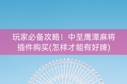 玩家必备攻略！中至鹰潭麻将插件购买(怎样才能有好牌)