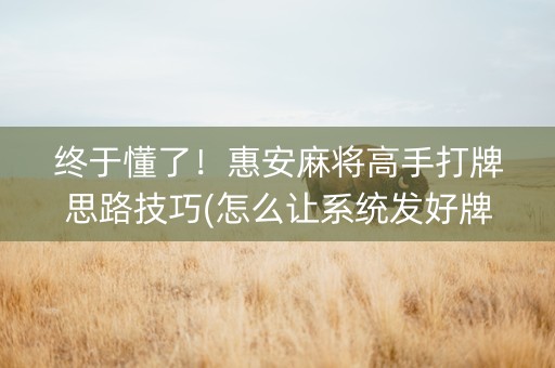 终于懂了！惠安麻将高手打牌思路技巧(怎么让系统发好牌)