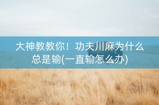 大神教教你！功夫川麻为什么总是输(一直输怎么办)