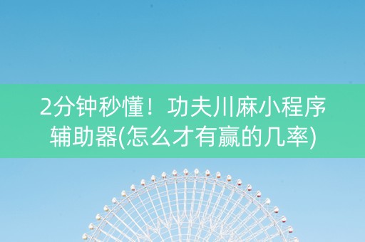 2分钟秒懂！功夫川麻小程序辅助器(怎么才有赢的几率)