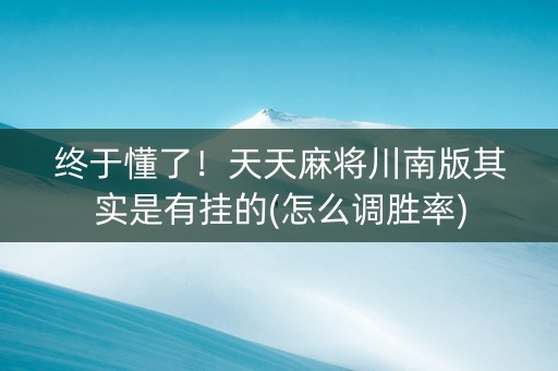终于懂了！天天麻将川南版其实是有挂的(怎么调胜率)
