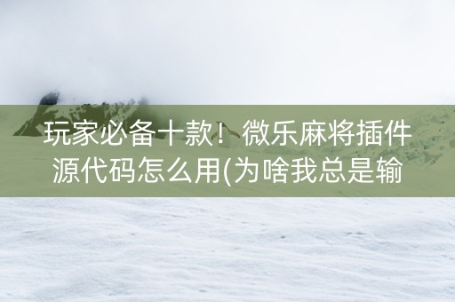 玩家必备十款！微乐麻将插件源代码怎么用(为啥我总是输)