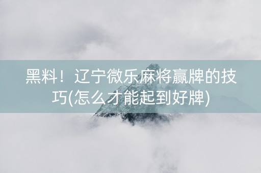 黑料！辽宁微乐麻将赢牌的技巧(怎么才能起到好牌)