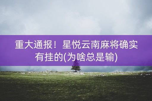 重大通报！星悦云南麻将确实有挂的(为啥总是输)