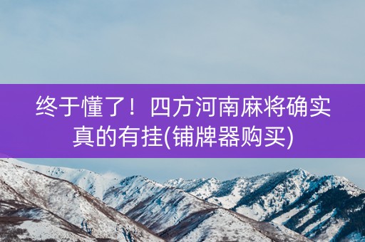 终于懂了！四方河南麻将确实真的有挂(铺牌器购买)