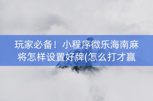 玩家必备！小程序微乐海南麻将怎样设置好牌(怎么打才赢)