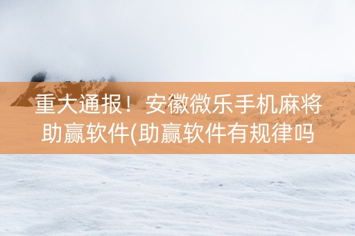 重大通报！安徽微乐手机麻将助赢软件(助赢软件有规律吗)