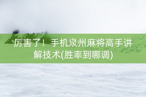 厉害了！手机泉州麻将高手讲解技术(胜率到哪调)