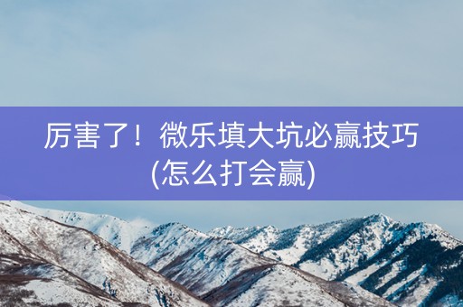 厉害了！微乐填大坑必赢技巧(怎么打会赢)