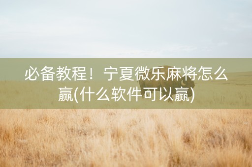 必备教程！宁夏微乐麻将怎么赢(什么软件可以赢)